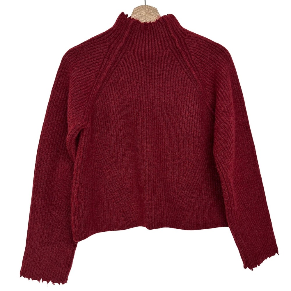 Favorite Daughter The Oma Wool Blend Raw Edge Ribbed Sweater Burgundy XS - Picture 5 of 14
